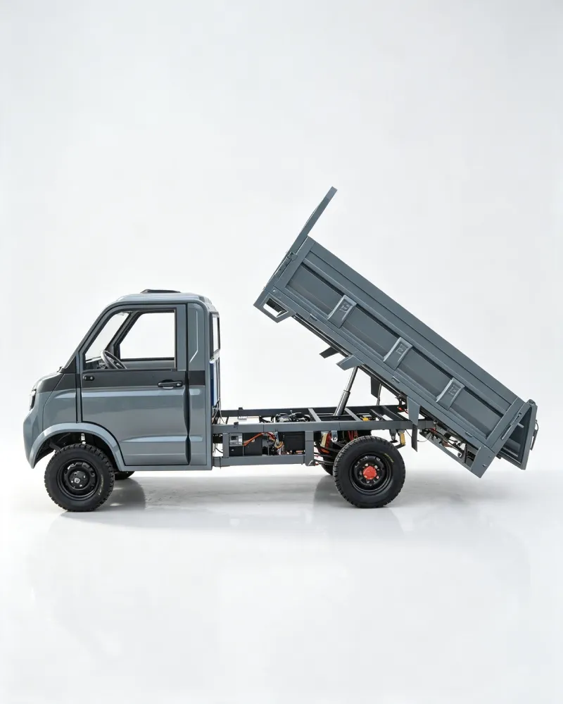 Small electric cargo truck with tipper body for urban delivery and farm transport