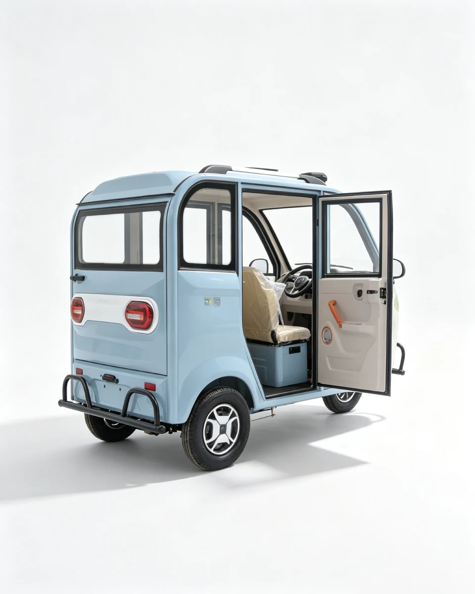 Litian 3 wheel electric vehicle, compact closed cabin, low speed electric trike for passenger and urban transport