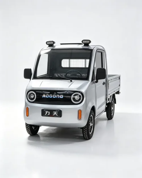 Litian small enclosed electric cargo truck, pure white product photo, front view, side view, rear view and detail view for urban delivery and family transport